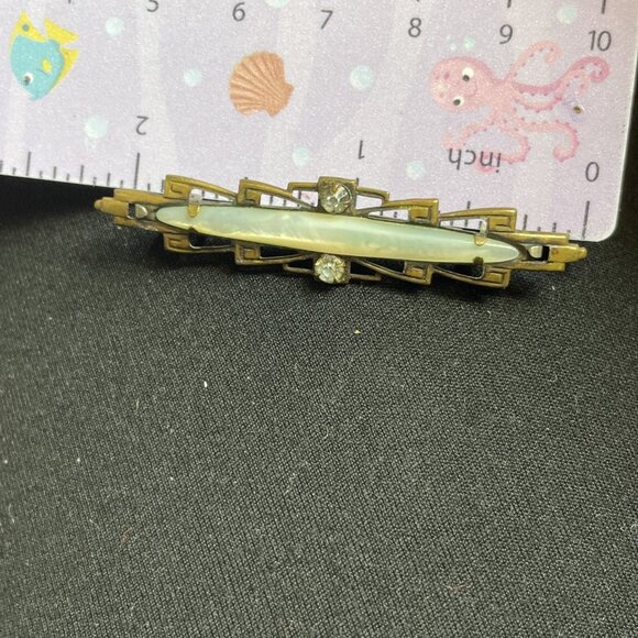 Antique Art Deco Mop Bar Pin Brooch Clear Stones Mother Of Pearl C Clasp - Picture 7 of 8